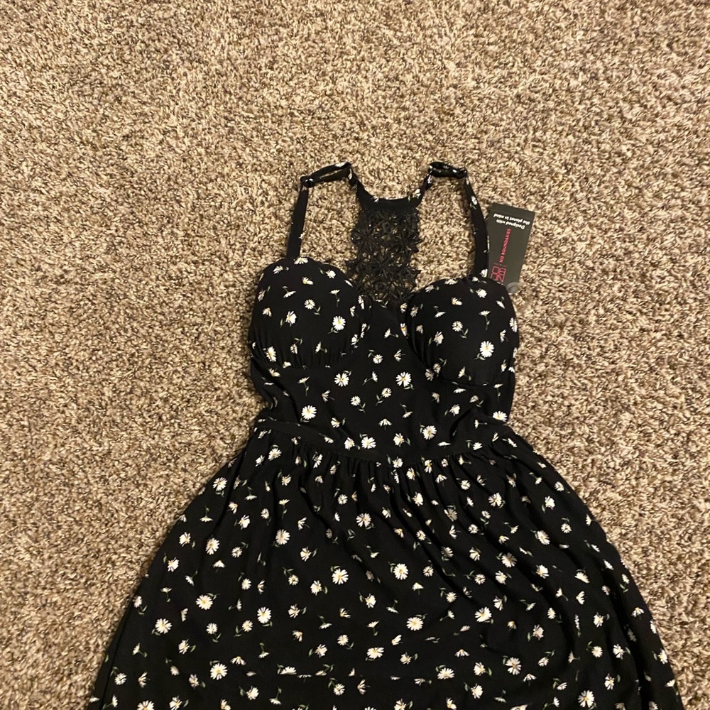 Black Floral Dress with Lace Detail